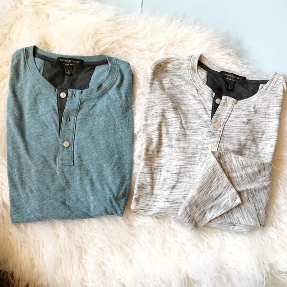 Banana Republic Other - Banana Republic 2 Shirts Bundle Moisture Wicking Henley Long Sleeve Gray Blue